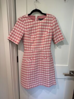 J. Crew Pink and White Gingham Short-Sleeve Mini Dress